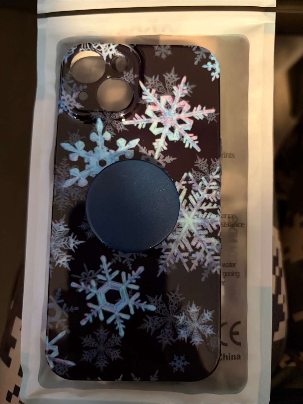 iphone 11 case Black Snowflake Phone Case with Blue PopGrip